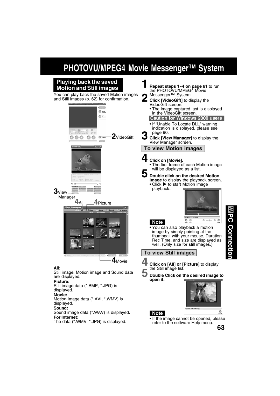 Panasonic PV-DV702 operating instructions Playing back the saved Motion and Still images 