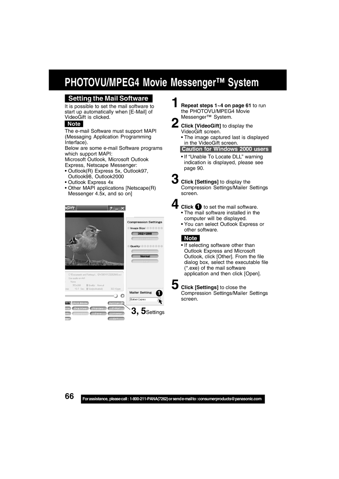 Panasonic PV-DV702 operating instructions Setting the Mail Software 