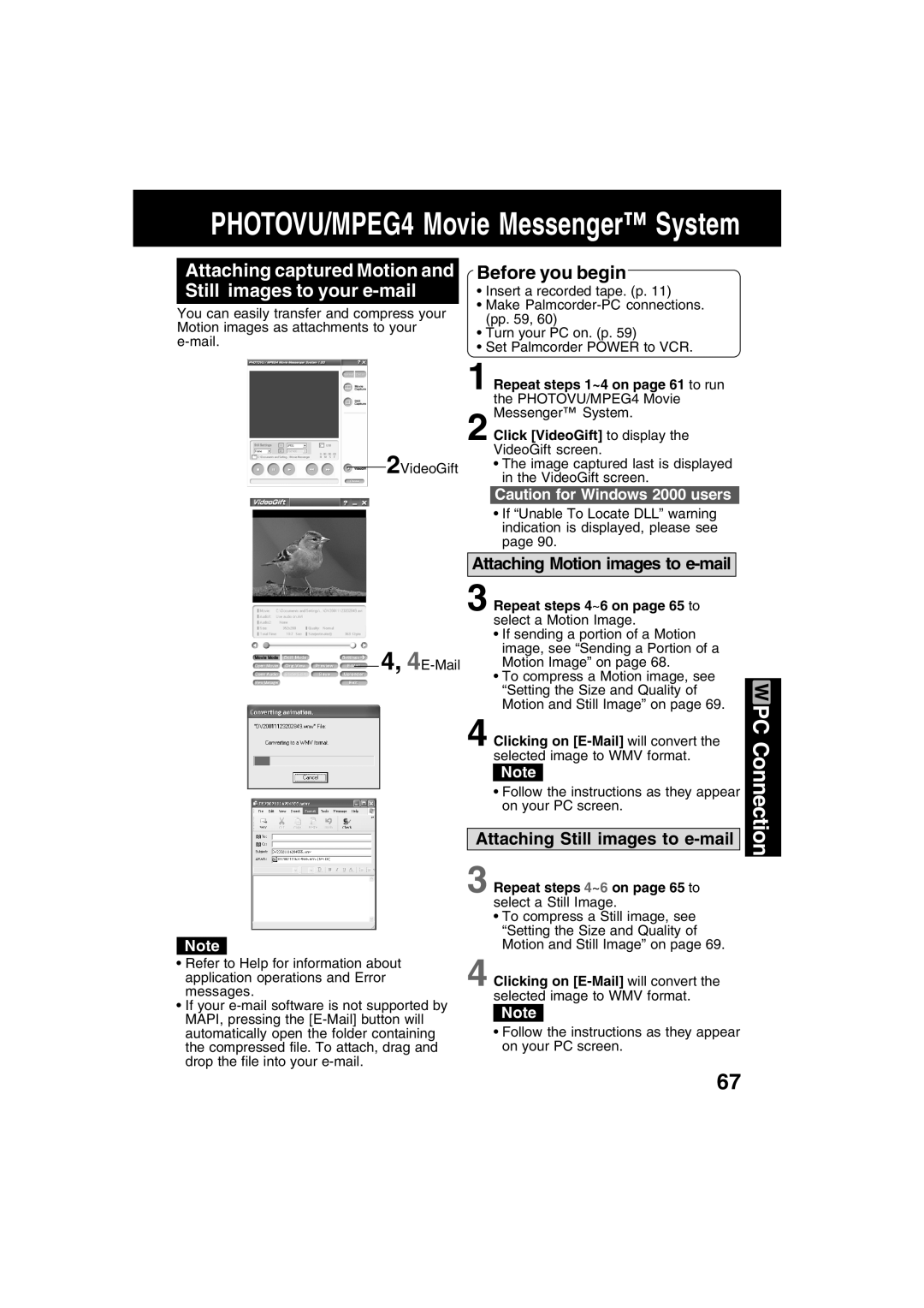 Panasonic PV-DV702 Attaching captured Motion and Still images to your e-mail, Attaching Motion images to e-mail 