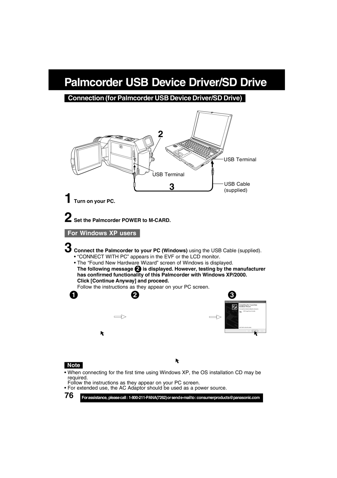 Panasonic PV-DV702 operating instructions Connection for Palmcorder USB Device Driver/SD Drive 