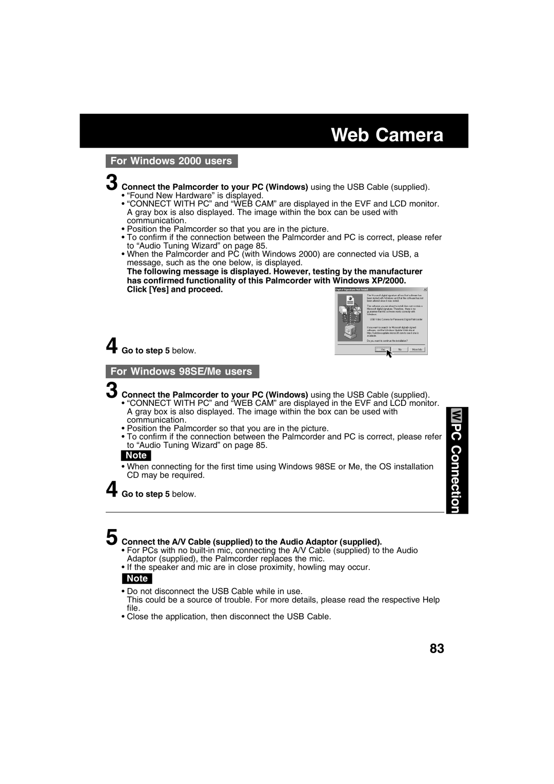 Panasonic PV-DV702 operating instructions For Windows 2000 users 