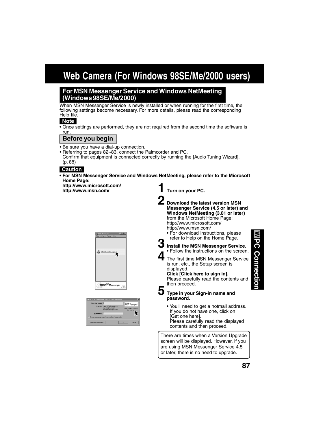 Panasonic PV-DV702 operating instructions Install the MSN Messenger Service, Type in your Sign-in name and password 