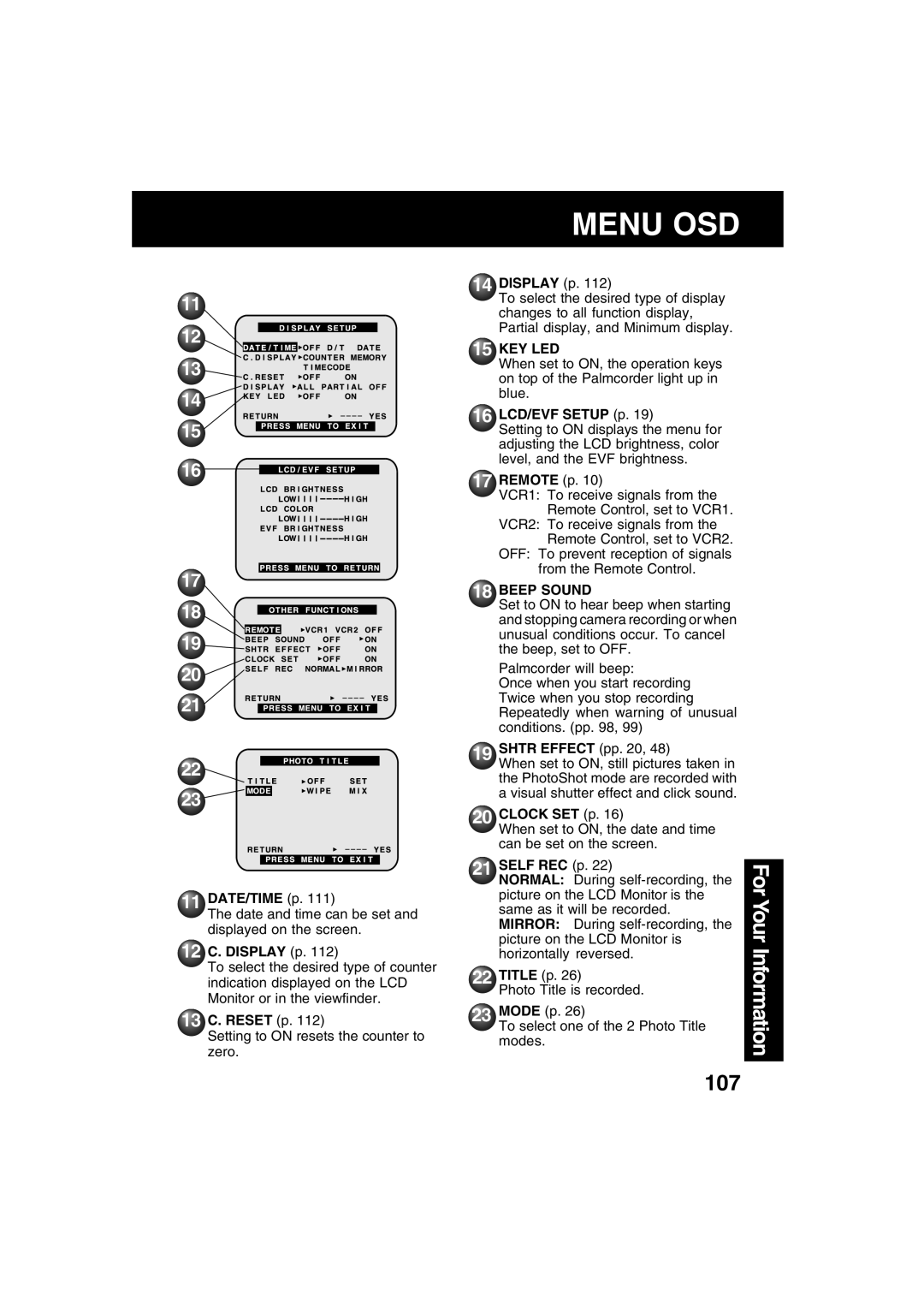 Panasonic PV-DV73 operating instructions Key Led, Beep Sound 