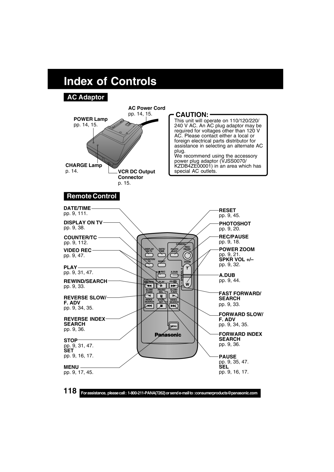 Panasonic PV-DV73 operating instructions AC Adaptor 