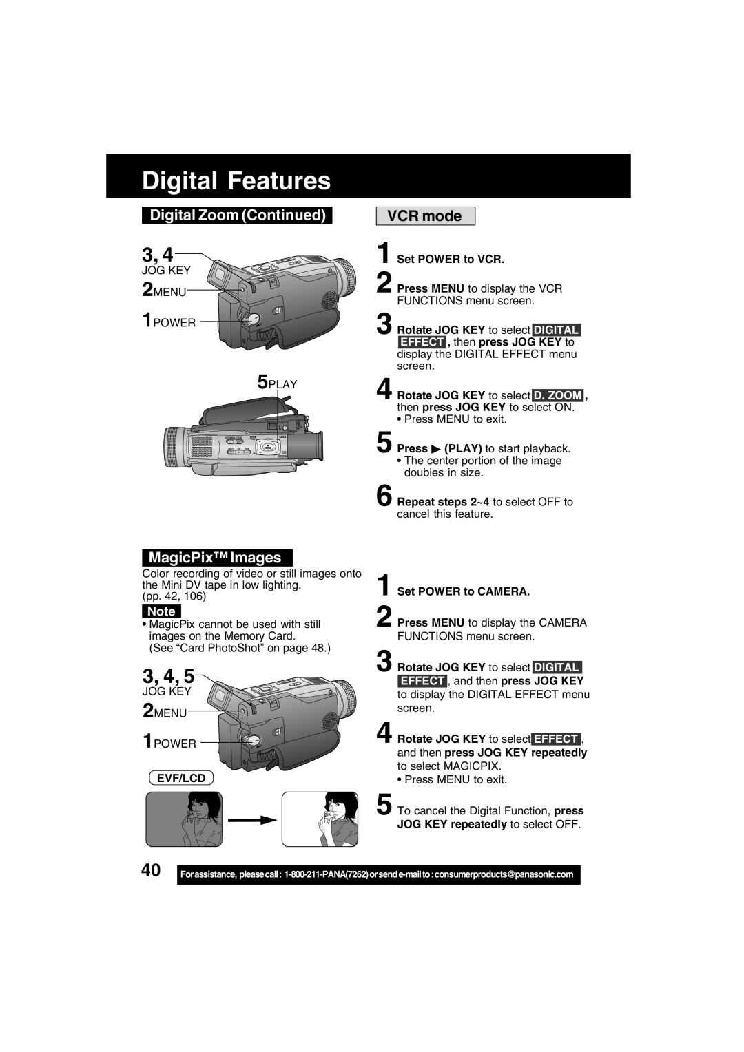 Panasonic PV-DV73 operating instructions MagicPix Images, VCR mode, JOG KEY 2MENU 1POWER 5PLAY 