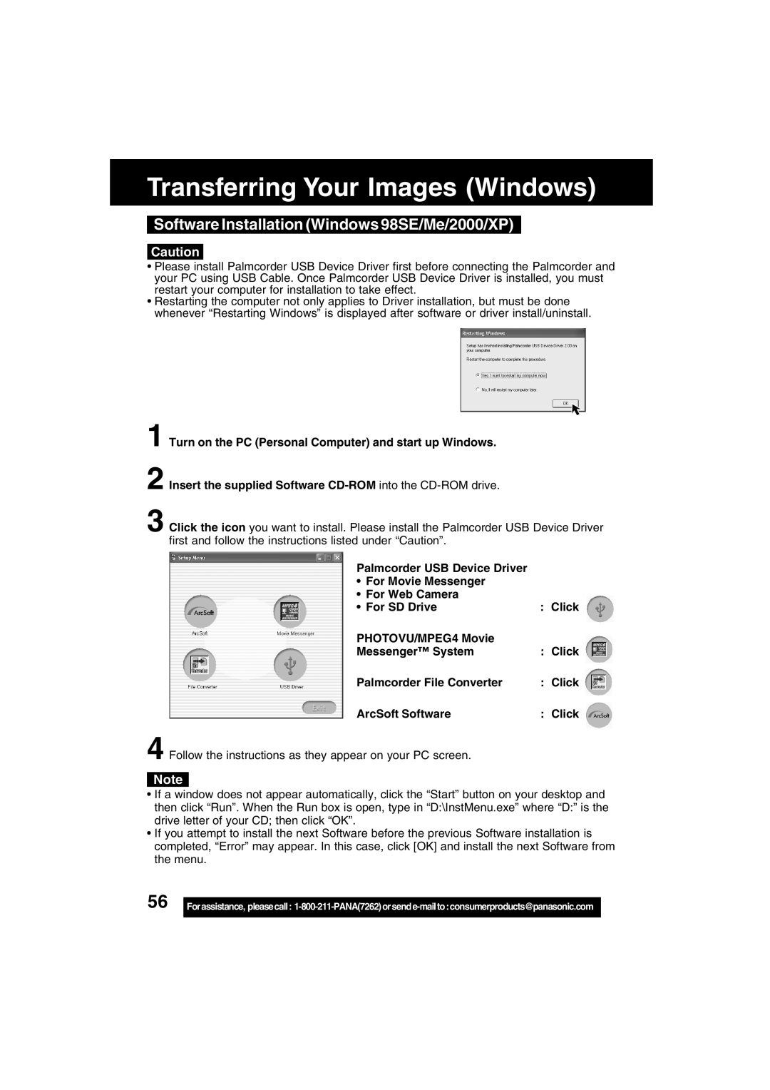 Panasonic PV-DV73 operating instructions Software Installation Windows 98SE/Me/2000/XP 