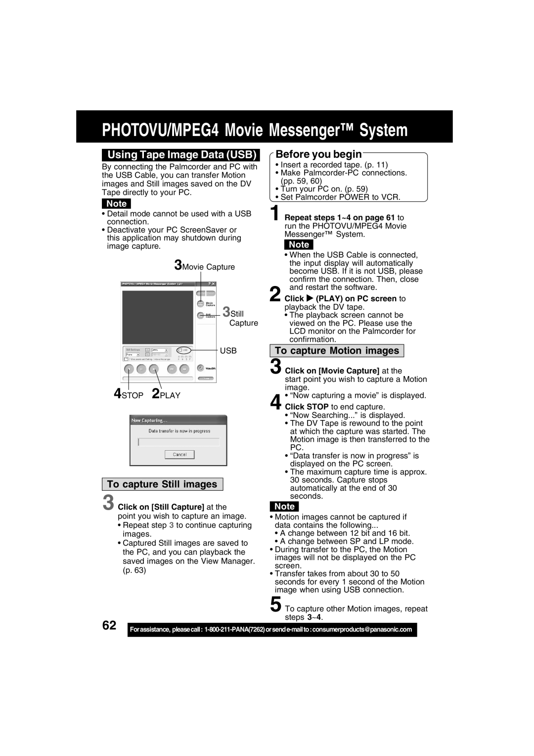 Panasonic PV-DV73 operating instructions Using Tape Image Data USB, USB 4STOP 2PLAY 