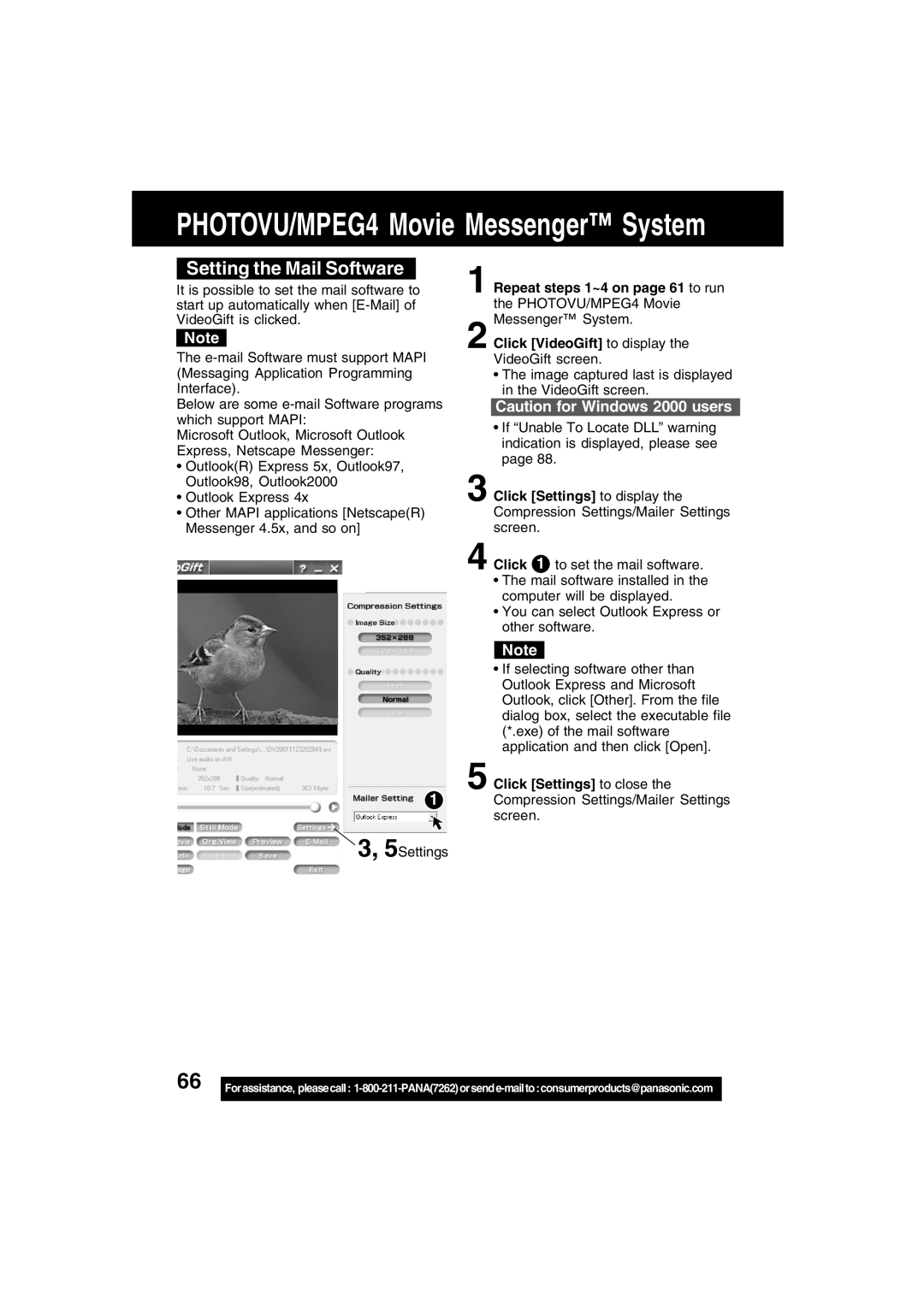 Panasonic PV-DV73 operating instructions Setting the Mail Software 