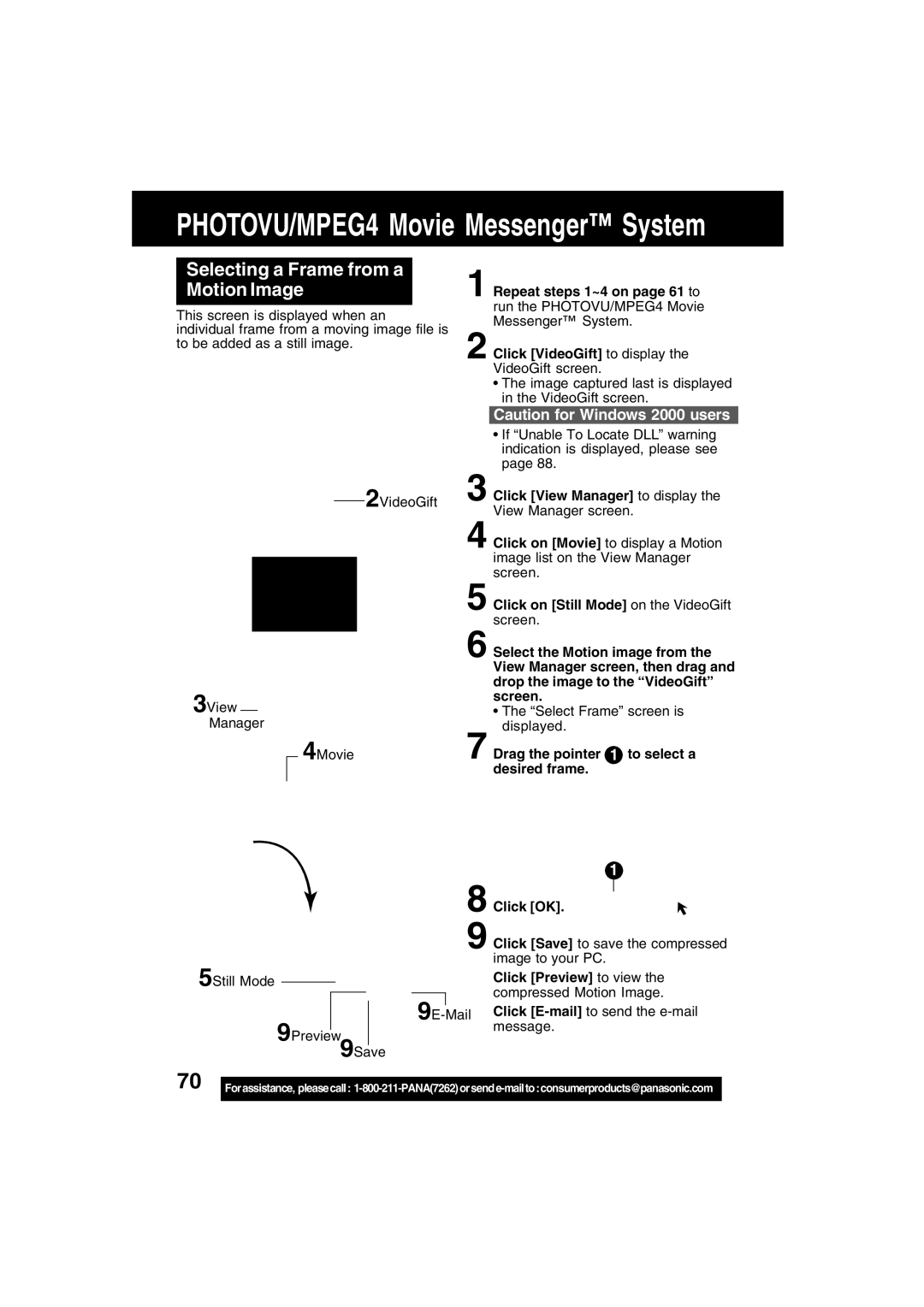 Panasonic PV-DV73 Selecting a Frame from a Motion Image, Drag the pointer 1 to select a desired frame Click OK 