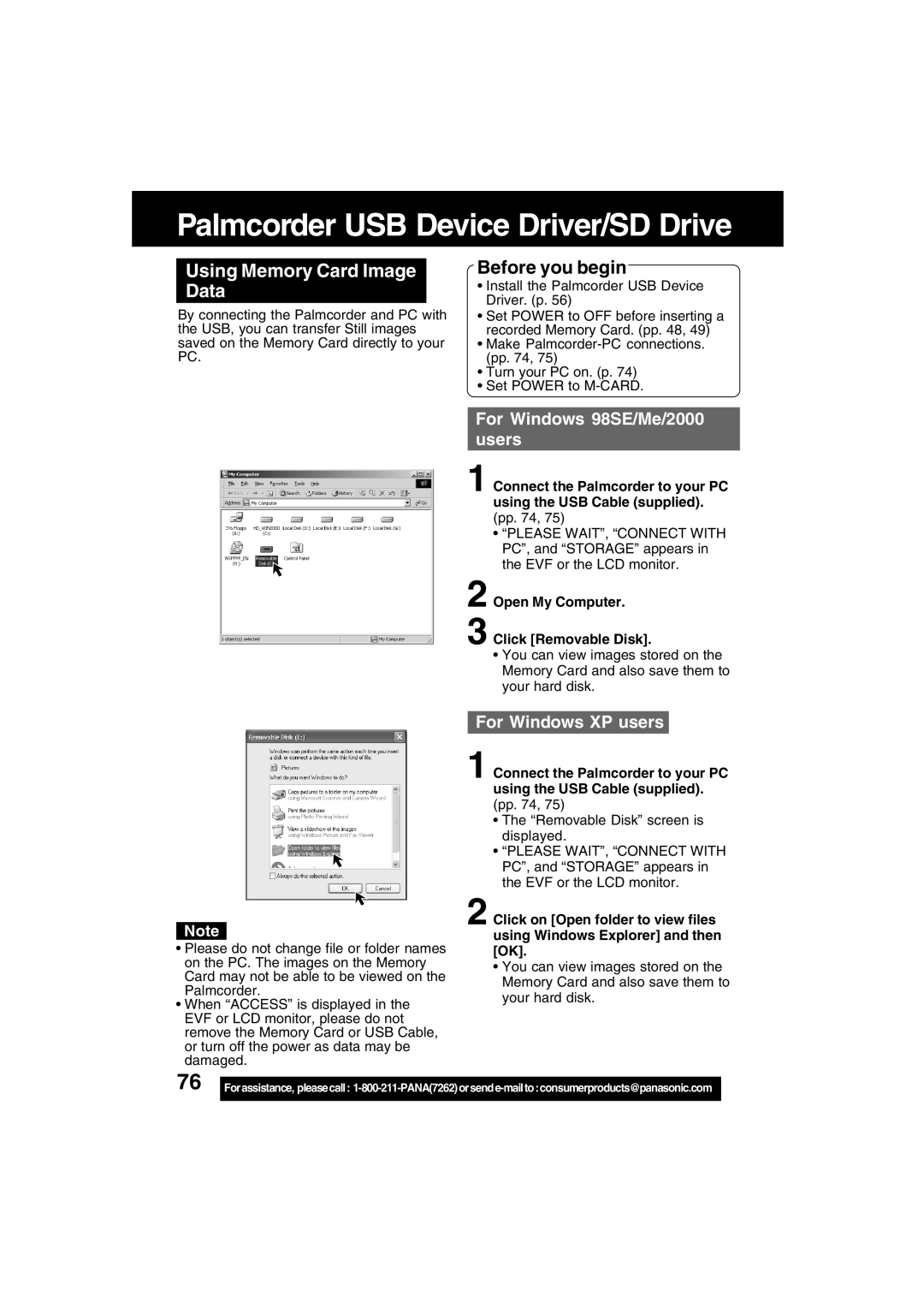 Panasonic PV-DV73 operating instructions Using Memory Card Image Data, Open My Computer Click Removable Disk 