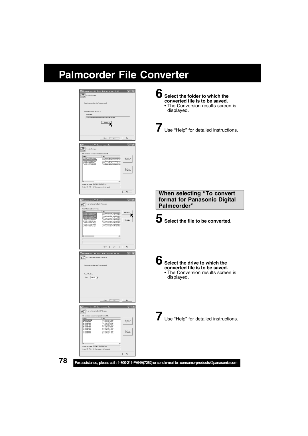 Panasonic PV-DV73 operating instructions Select the folder to which the converted file is to be saved 