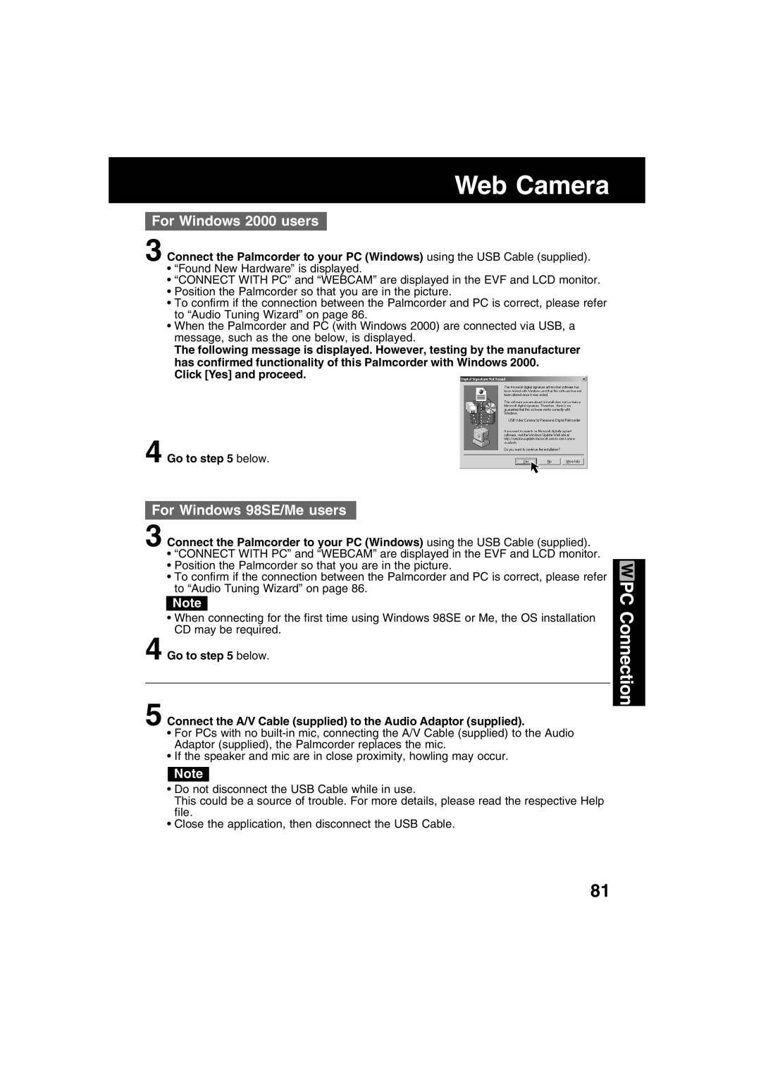 Panasonic PV-DV73 operating instructions For Windows 2000 users 