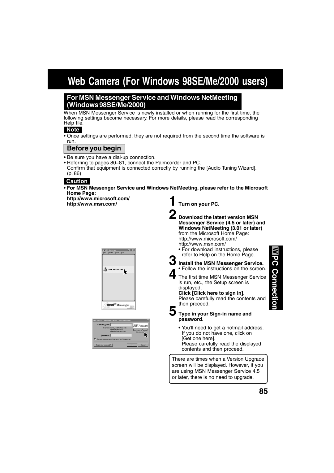 Panasonic PV-DV73 operating instructions Install the MSN Messenger Service, Type in your Sign-in name and password 