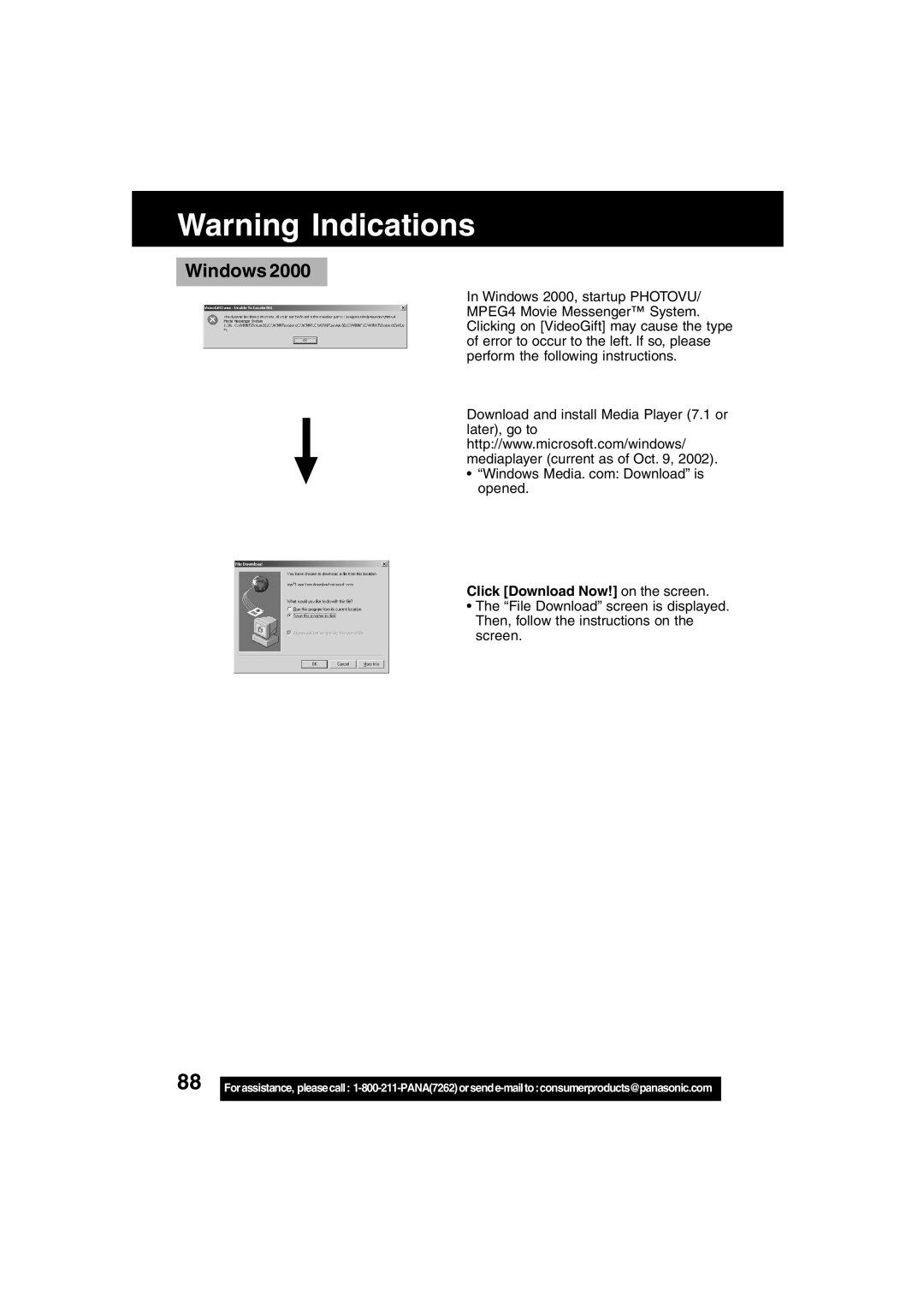 Panasonic PV-DV73 operating instructions Windows, Click Download Now! on the screen 