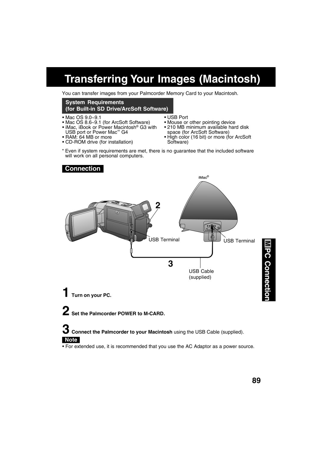 Panasonic PV-DV73 operating instructions Transferring Your Images Macintosh, Connection 