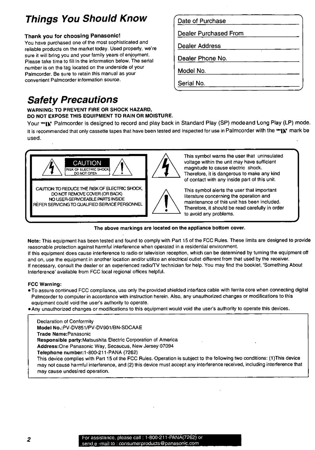 Panasonic PV-DV851, PV-DV901 manual 