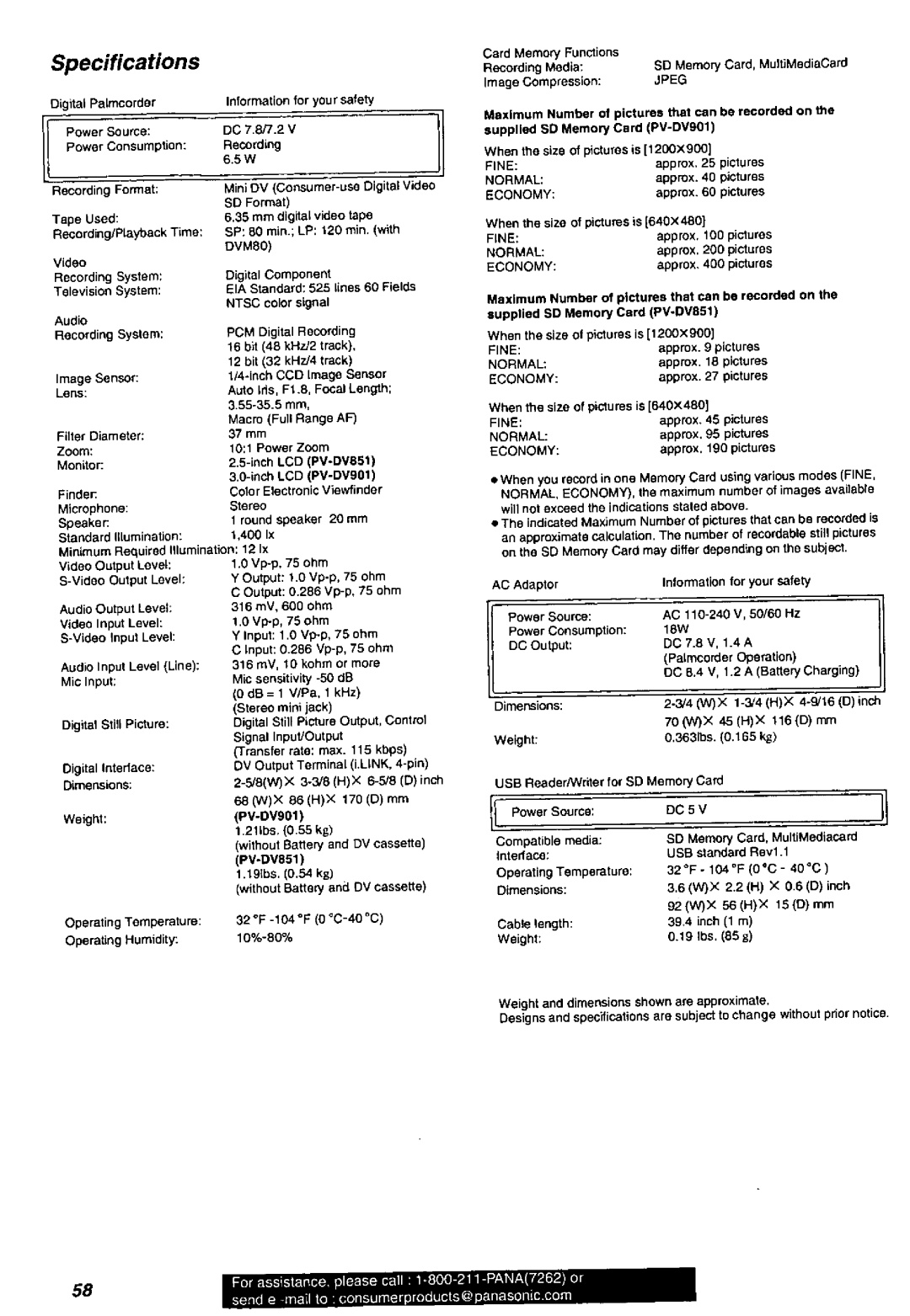 Panasonic PV-DV851, PV-DV901 manual 