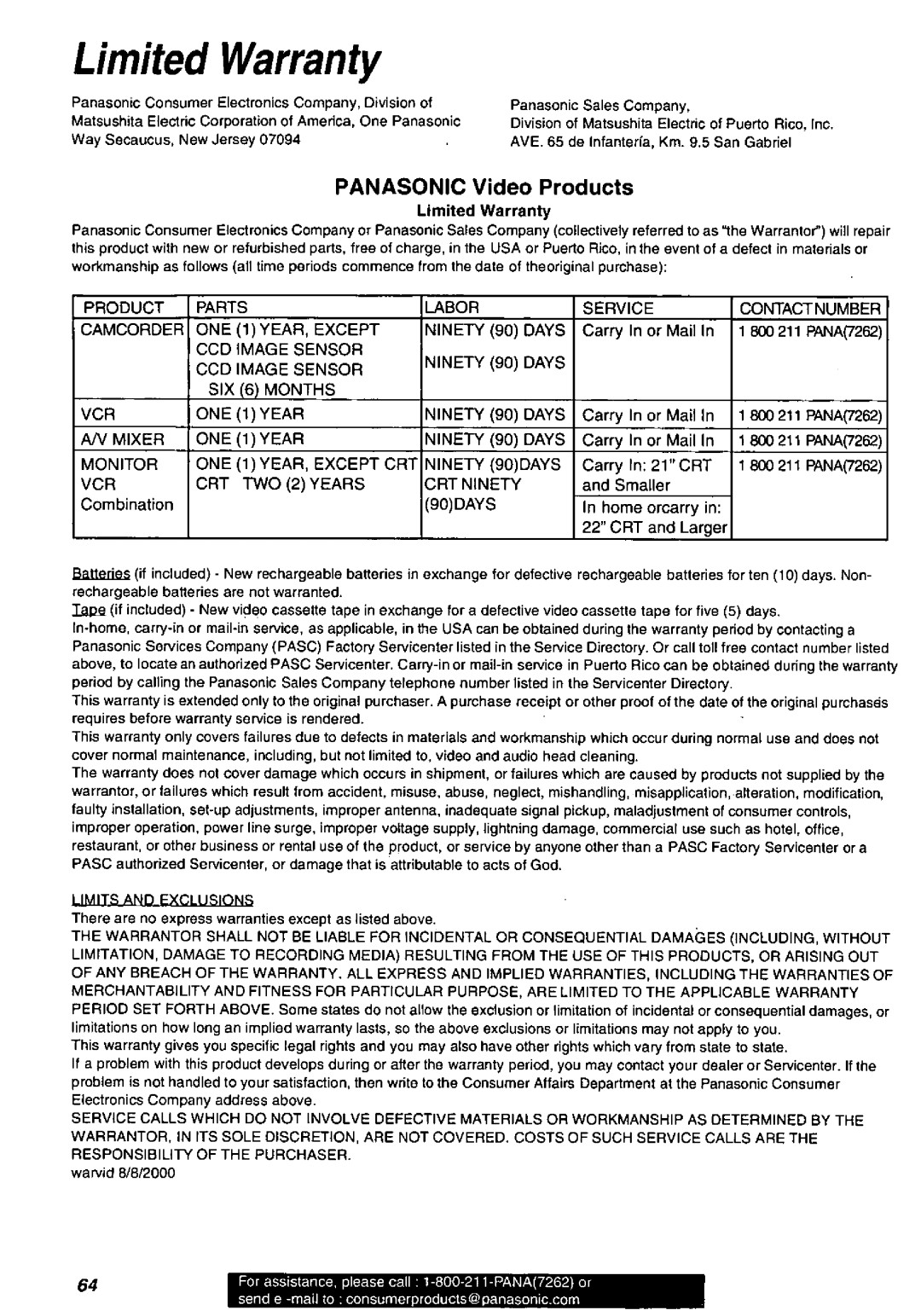 Panasonic PV-DV851, PV-DV901 manual 