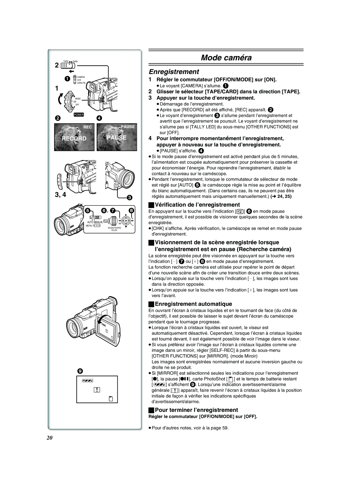 Panasonic PV-DV852 Vérification de l’enregistrement, Enregistrement automatique, Pour terminer l’enregistrement 