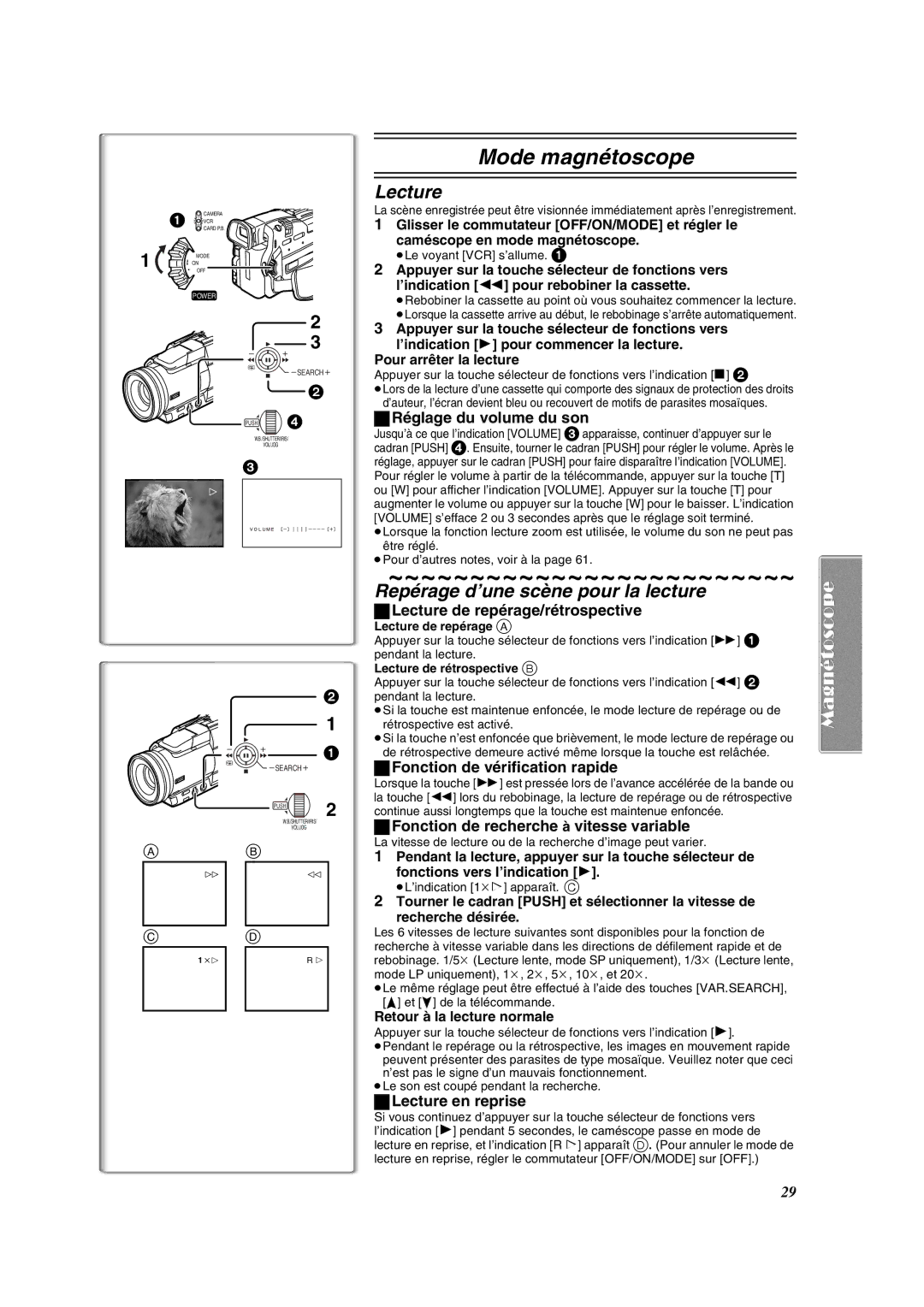 Panasonic PV-DV852 operating instructions Lecture, Repérage d’une scène pour la lecture 