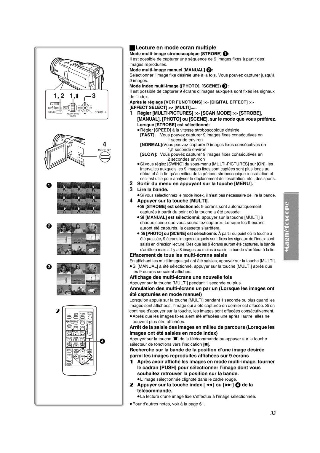 Panasonic PV-DV852 Lecture en mode écran multiple, Sortir du menu en appuyant sur la touche Menu Lire la bande 