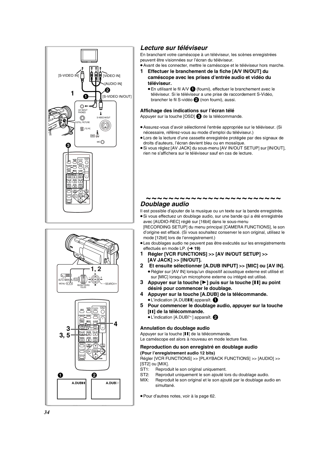 Panasonic PV-DV852 operating instructions Lecture sur téléviseur, Affichage des indications sur l’écran télé 