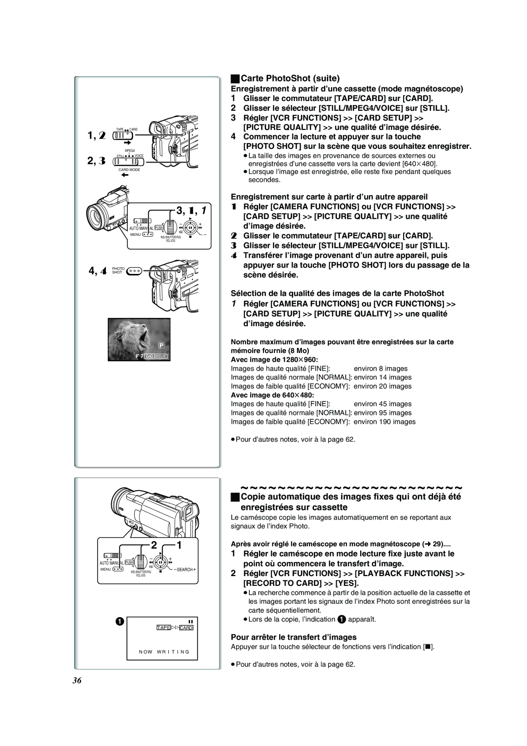 Panasonic PV-DV852 Carte PhotoShot suite, Transférer l’image provenant d’un autre appareil, puis, Scène désirée 