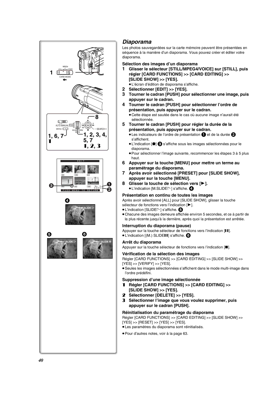 Panasonic PV-DV852 operating instructions Diaporama, Vérification de la sélection des images 