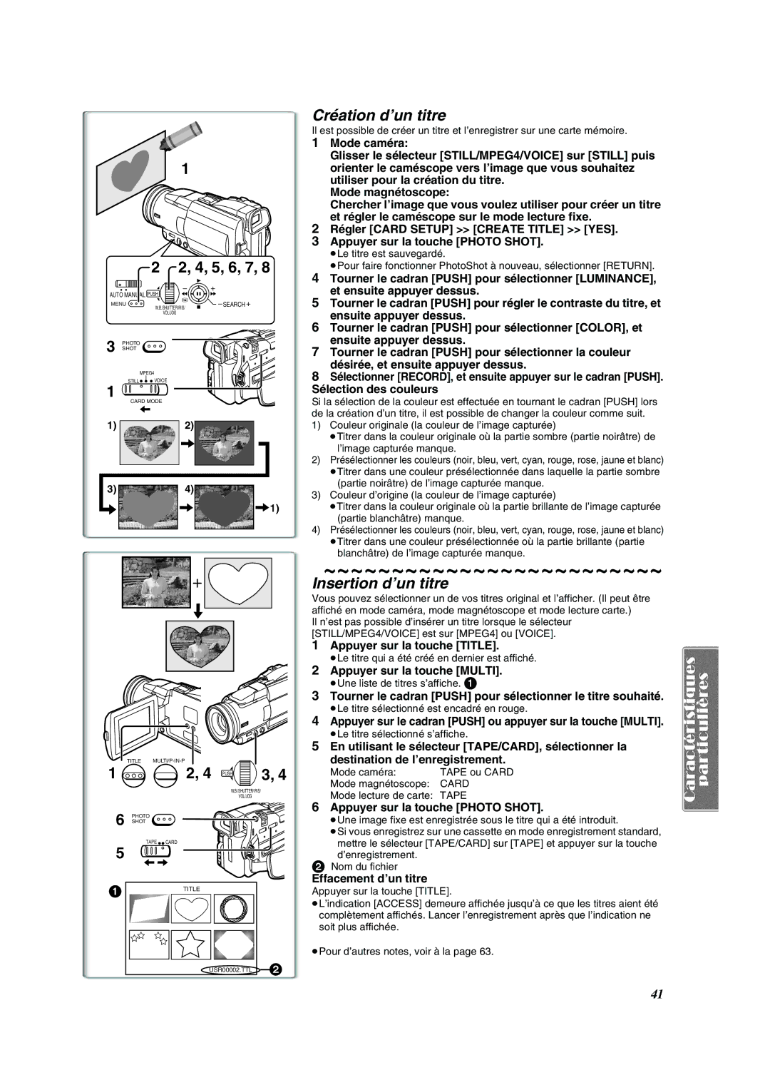 Panasonic PV-DV852 operating instructions Création d’un titre, Insertion d’un titre 