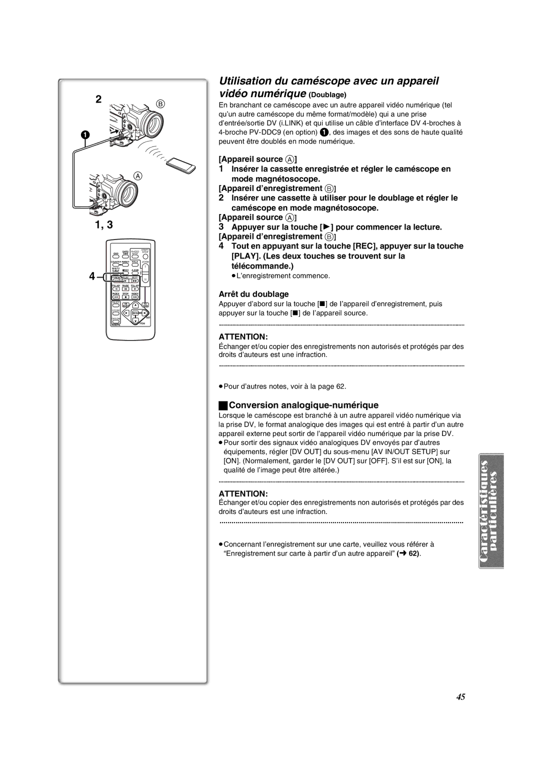 Panasonic PV-DV852 operating instructions Conversion analogique-numérique, Arrêt du doublage, ≥L’enregistrement commence 