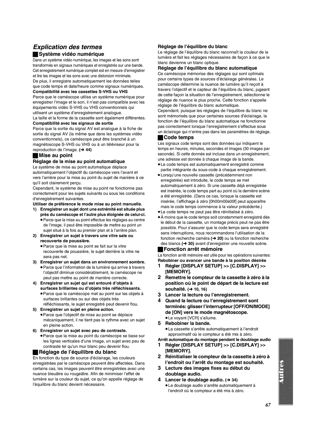 Panasonic PV-DV852 operating instructions Explication des termes 