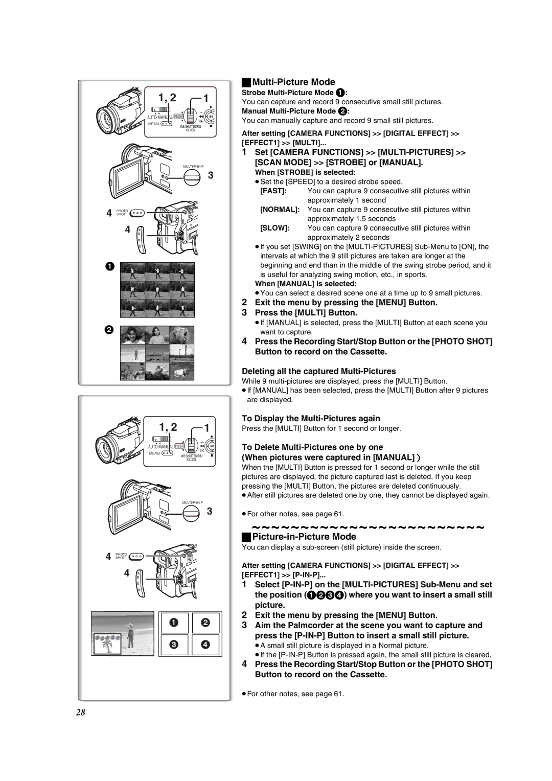 Panasonic PV-DV852 operating instructions Multi-Picture Mode, Picture-in-Picture Mode, To Display the Multi-Pictures again 