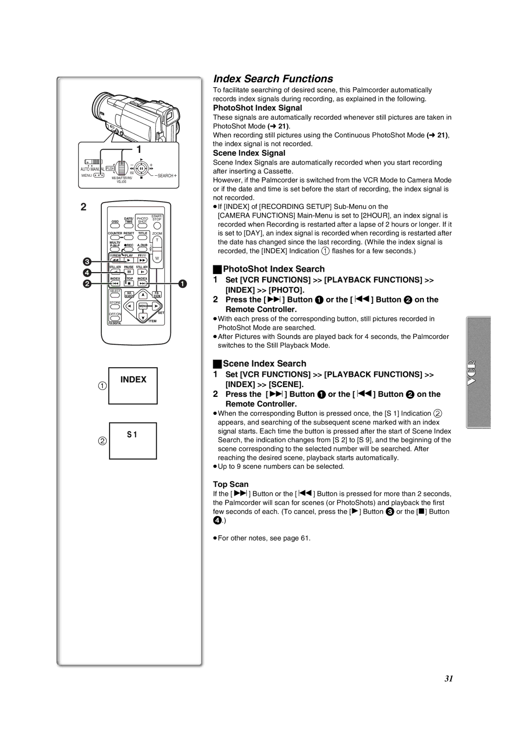 Panasonic PV-DV852 operating instructions Index Search Functions, PhotoShot Index Search, Scene Index Search 