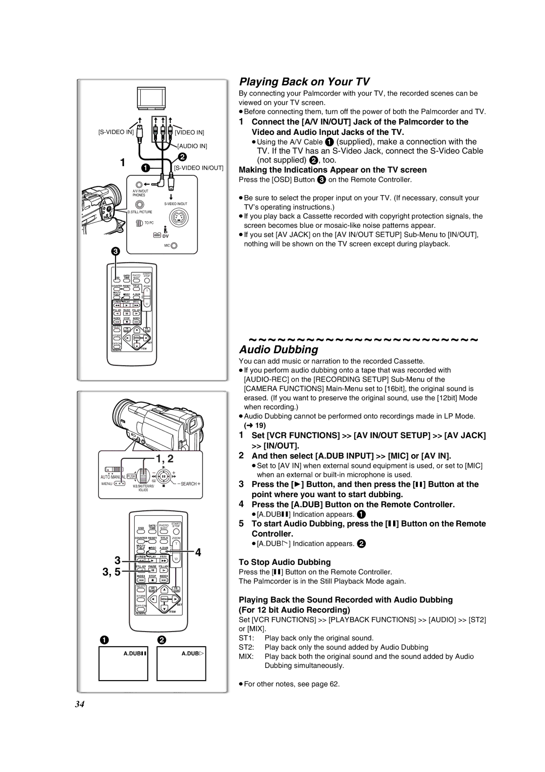 Panasonic PV-DV852 Playing Back on Your TV, Audio Dubbing, Making the Indications Appear on the TV screen 