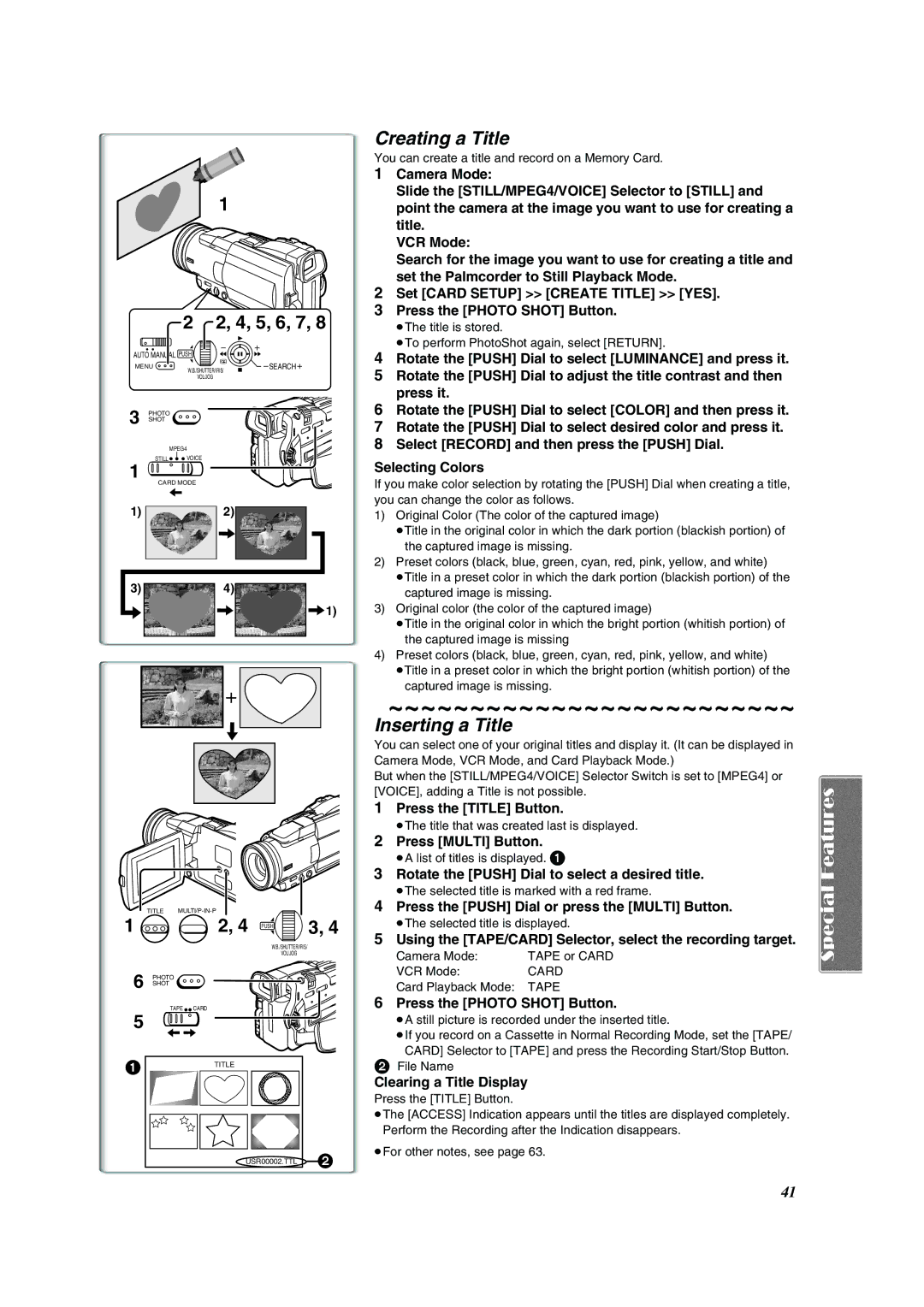 Panasonic PV-DV852 operating instructions Creating a Title, Inserting a Title 