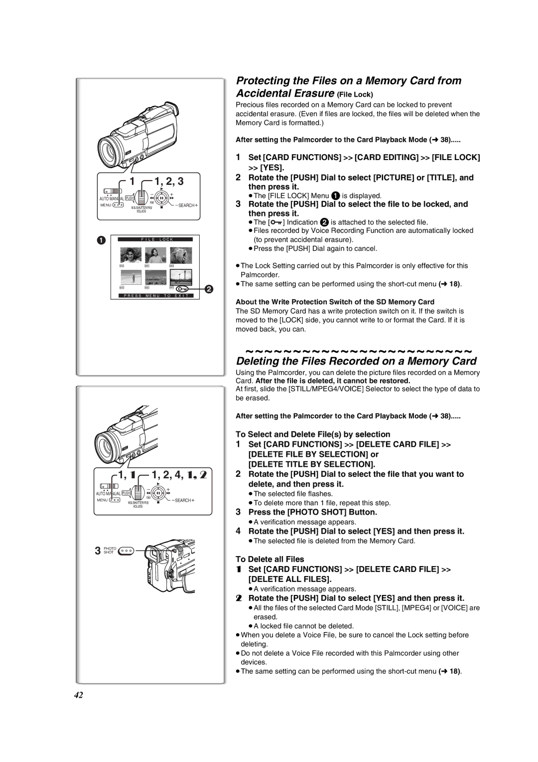 Panasonic PV-DV852 Deleting the Files Recorded on a Memory Card, Rotate the Push Dial to select YES and then press it 