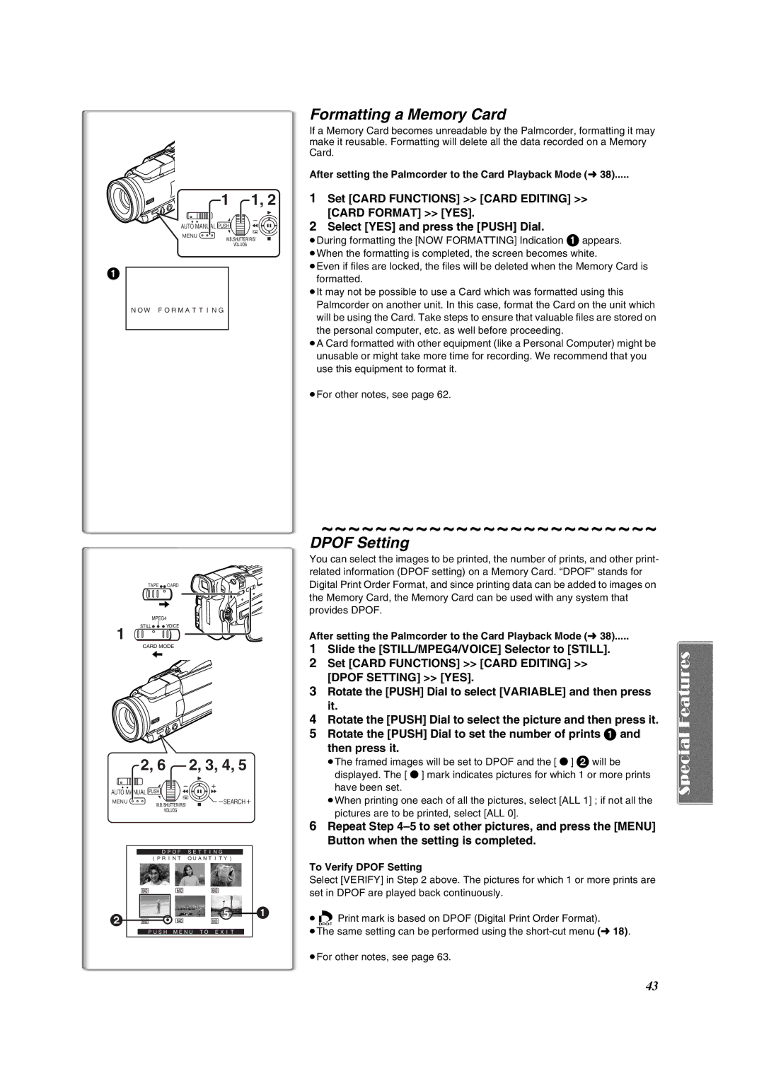 Panasonic PV-DV852 operating instructions Formatting a Memory Card, To Verify Dpof Setting 