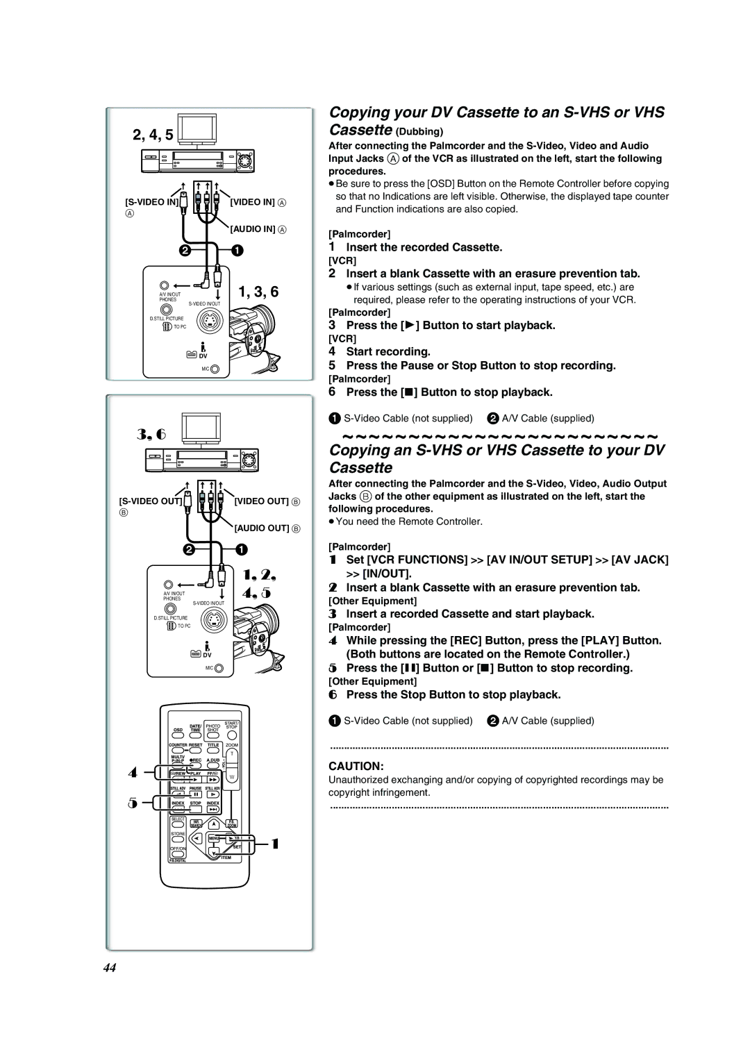 Panasonic PV-DV852 operating instructions Cassette Dubbing 