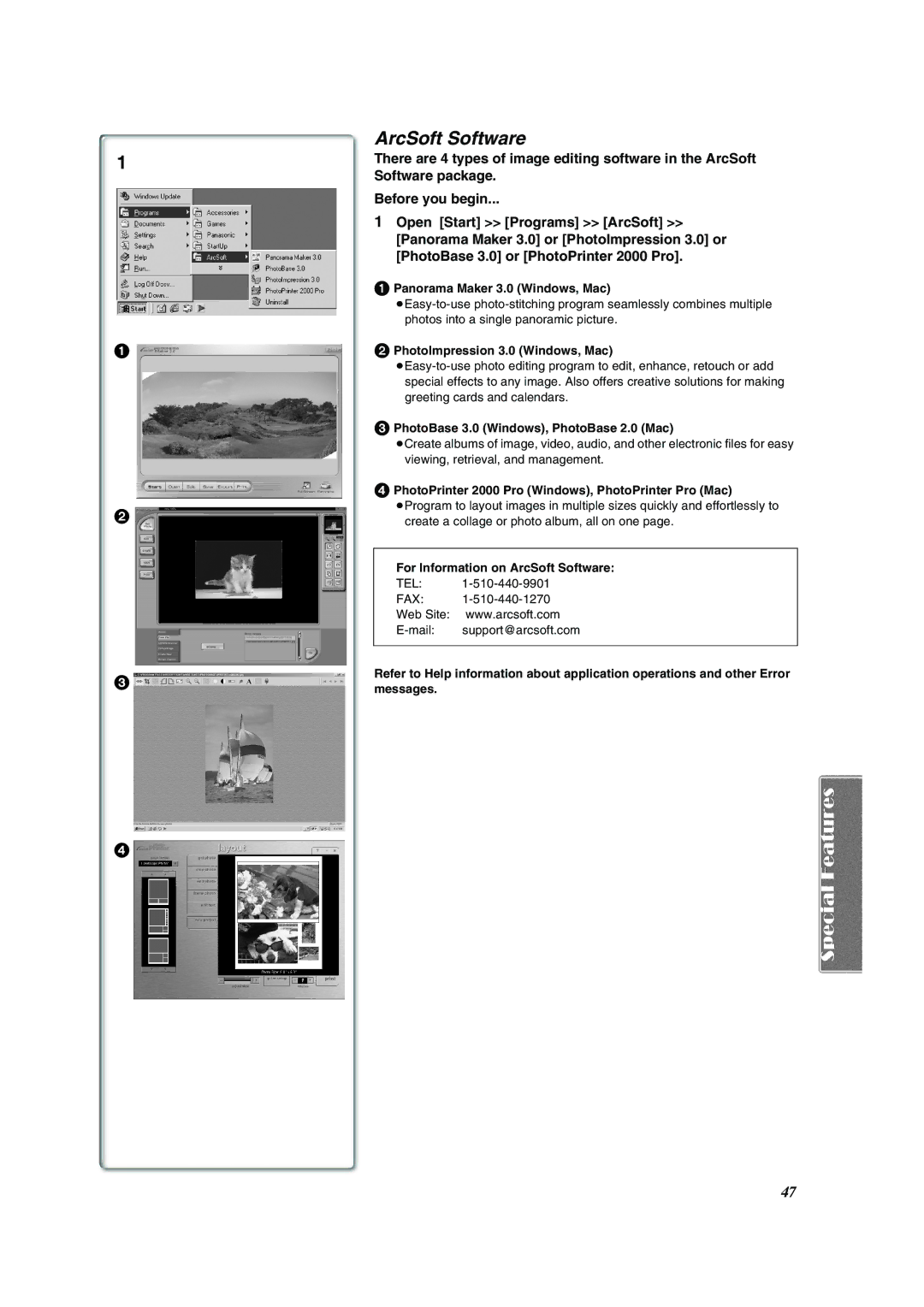 Panasonic PV-DV852 operating instructions ArcSoft Software 