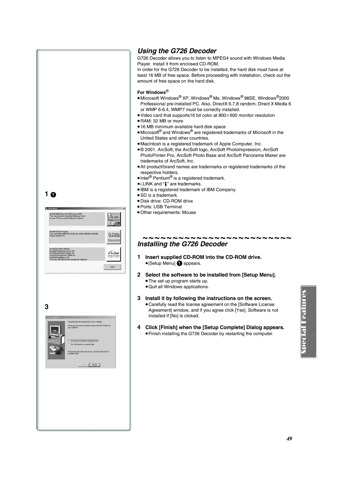 Panasonic PV-DV852 operating instructions Using the G726 Decoder, Installing the G726 Decoder 