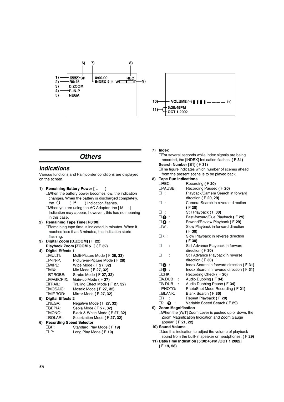 Panasonic PV-DV852 operating instructions Indications 