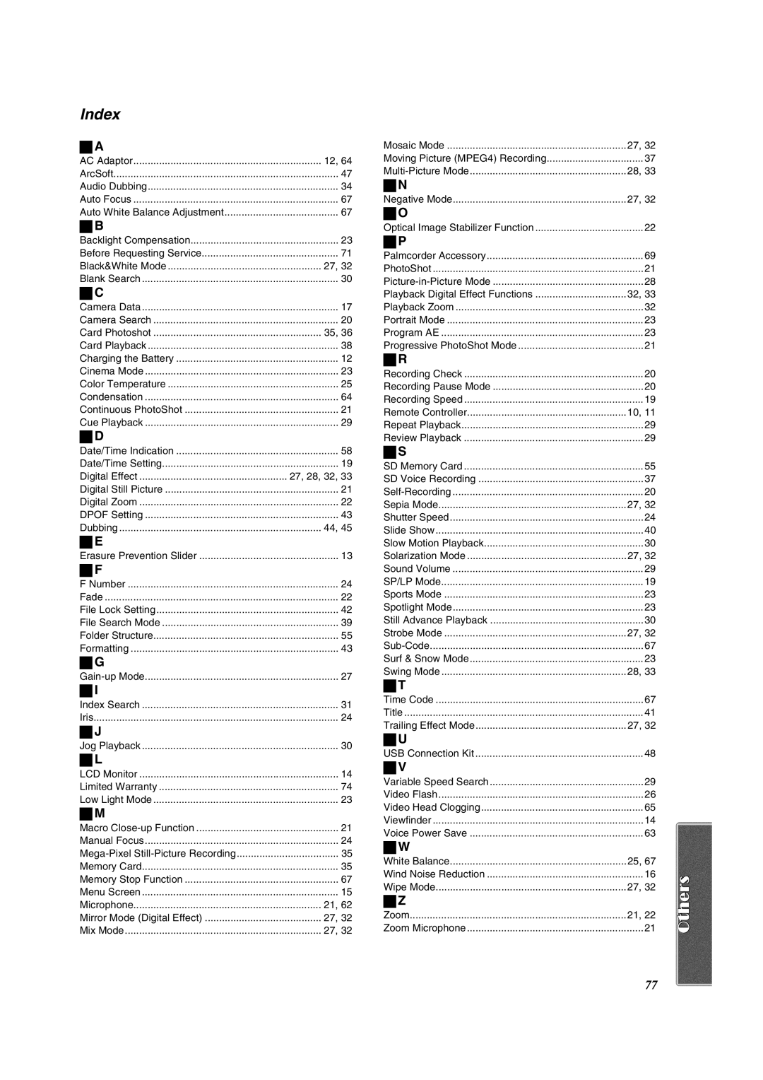 Panasonic PV-DV852 operating instructions Index, Multi-Picture Mode, Video Head Clogging 