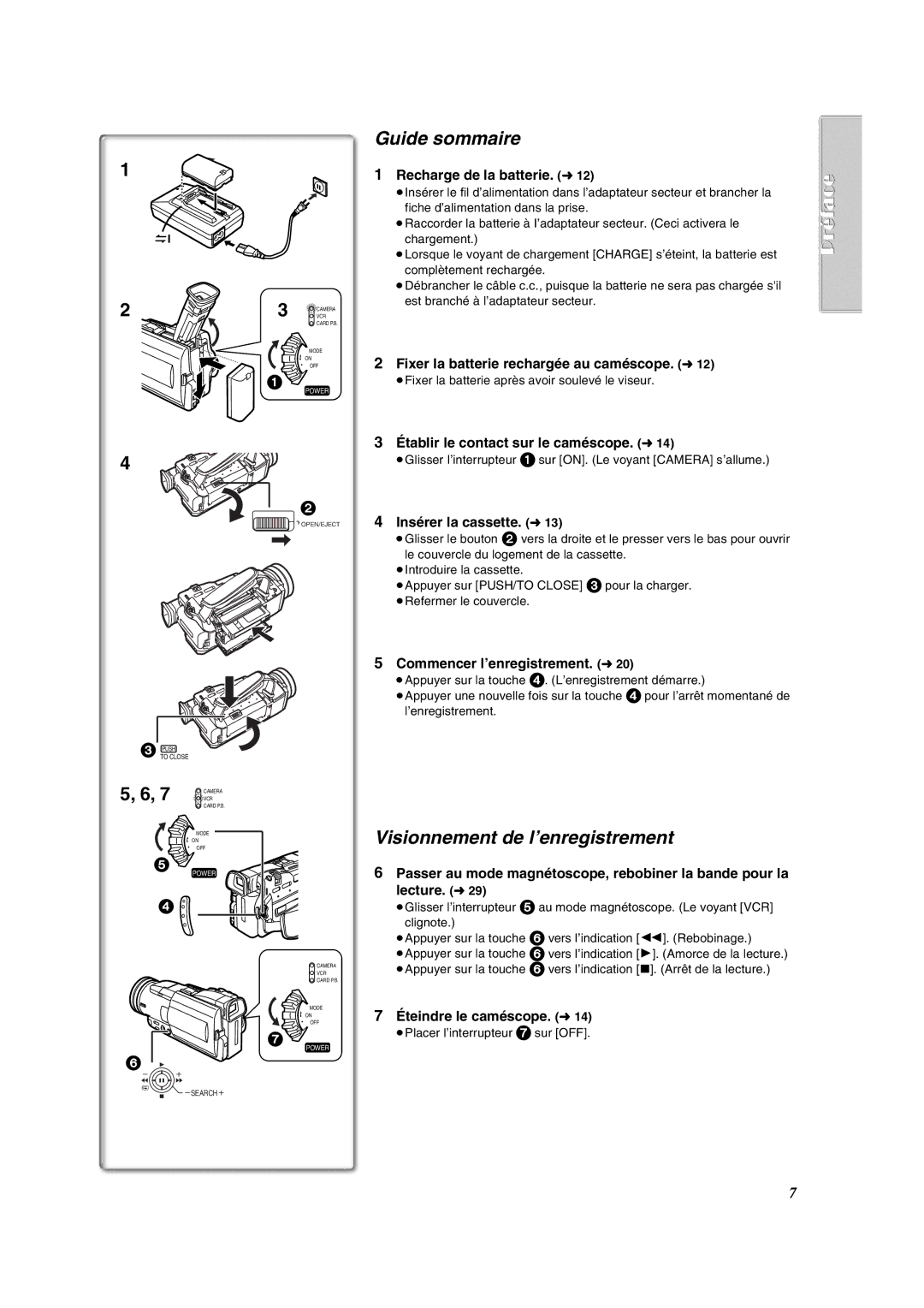 Panasonic PV-DV852 operating instructions Guide sommaire, Visionnement de l’enregistrement 