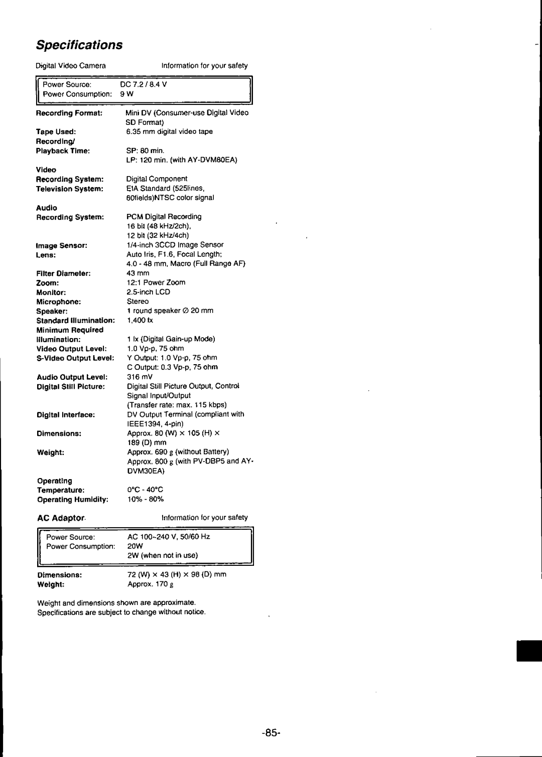 Panasonic PV-DV950 manual 