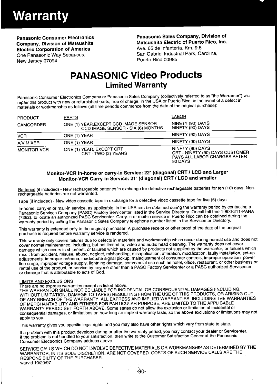 Panasonic PV-DV950 manual 