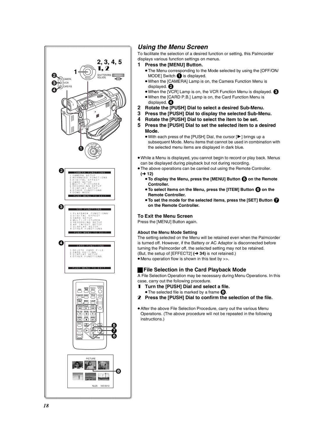 Panasonic PV-DV953 operating instructions Using the Menu Screen, File Selection in the Card Playback Mode 