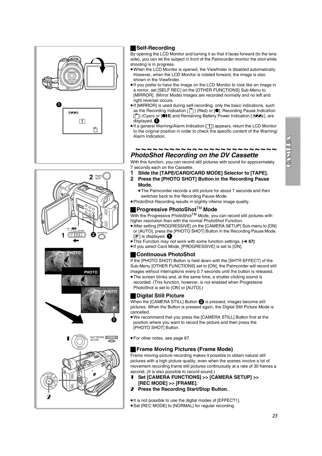 Panasonic PV-DV953 operating instructions PhotoShot Recording on the DV Cassette 