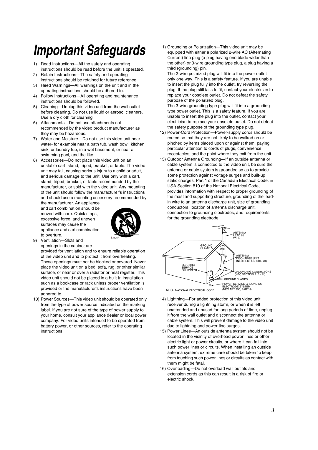 Panasonic PV-DV953 operating instructions Important Safeguards 