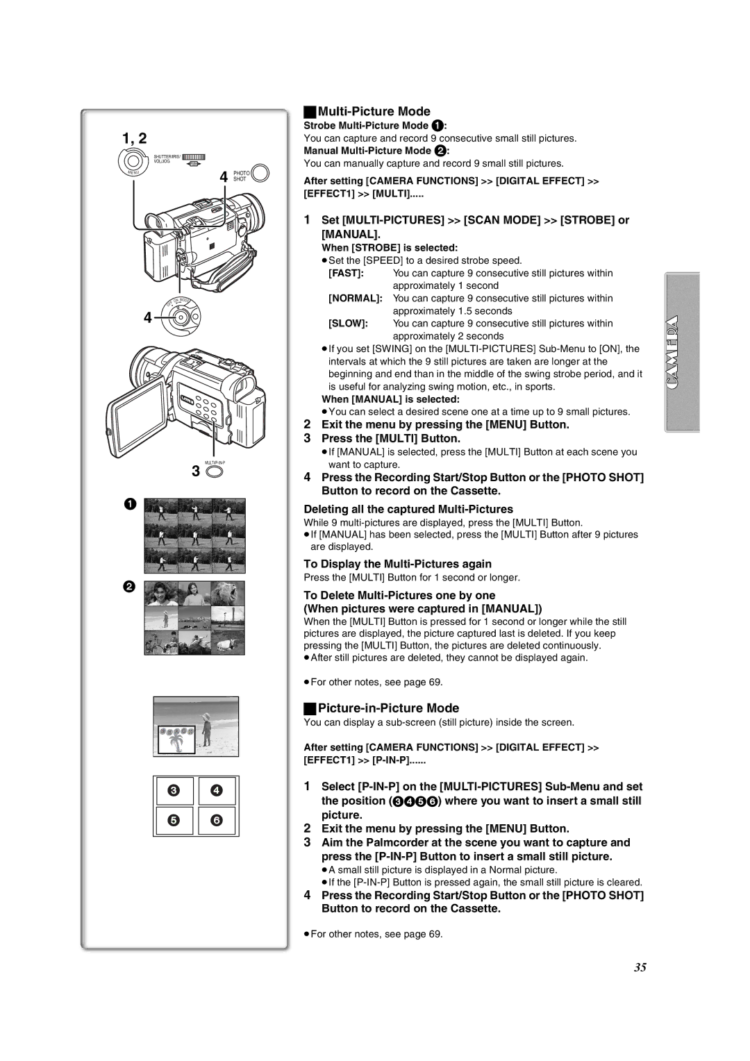 Panasonic PV-DV953 Multi-Picture Mode, Picture-in-Picture Mode, Set MULTI-PICTURES Scan Mode Strobe or Manual 