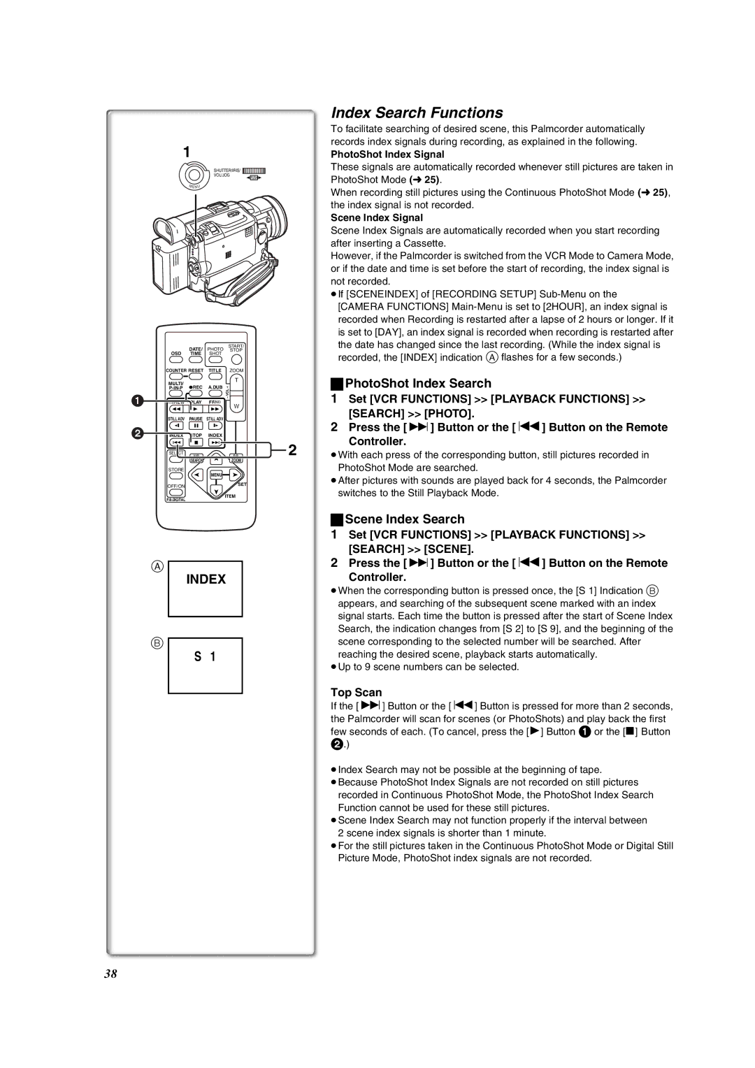 Panasonic PV-DV953 operating instructions Index Search Functions, ªPhotoShot Index Search, Scene Index Search, Top Scan 